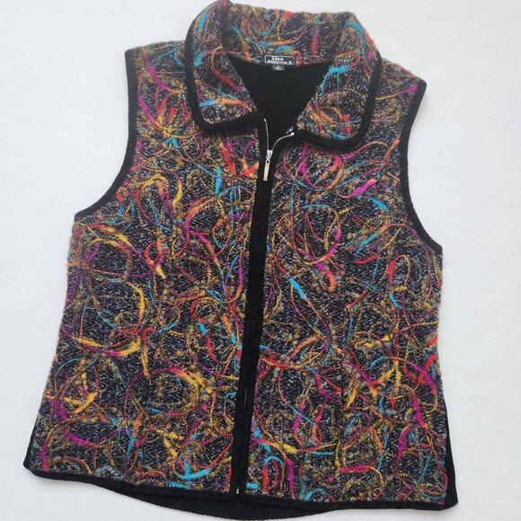 Lisa international Sweaters - Colorful Sleeveless Zip-Up Knit Vest Fiber Art Teacher Comfy Cozy Soft Cute XL